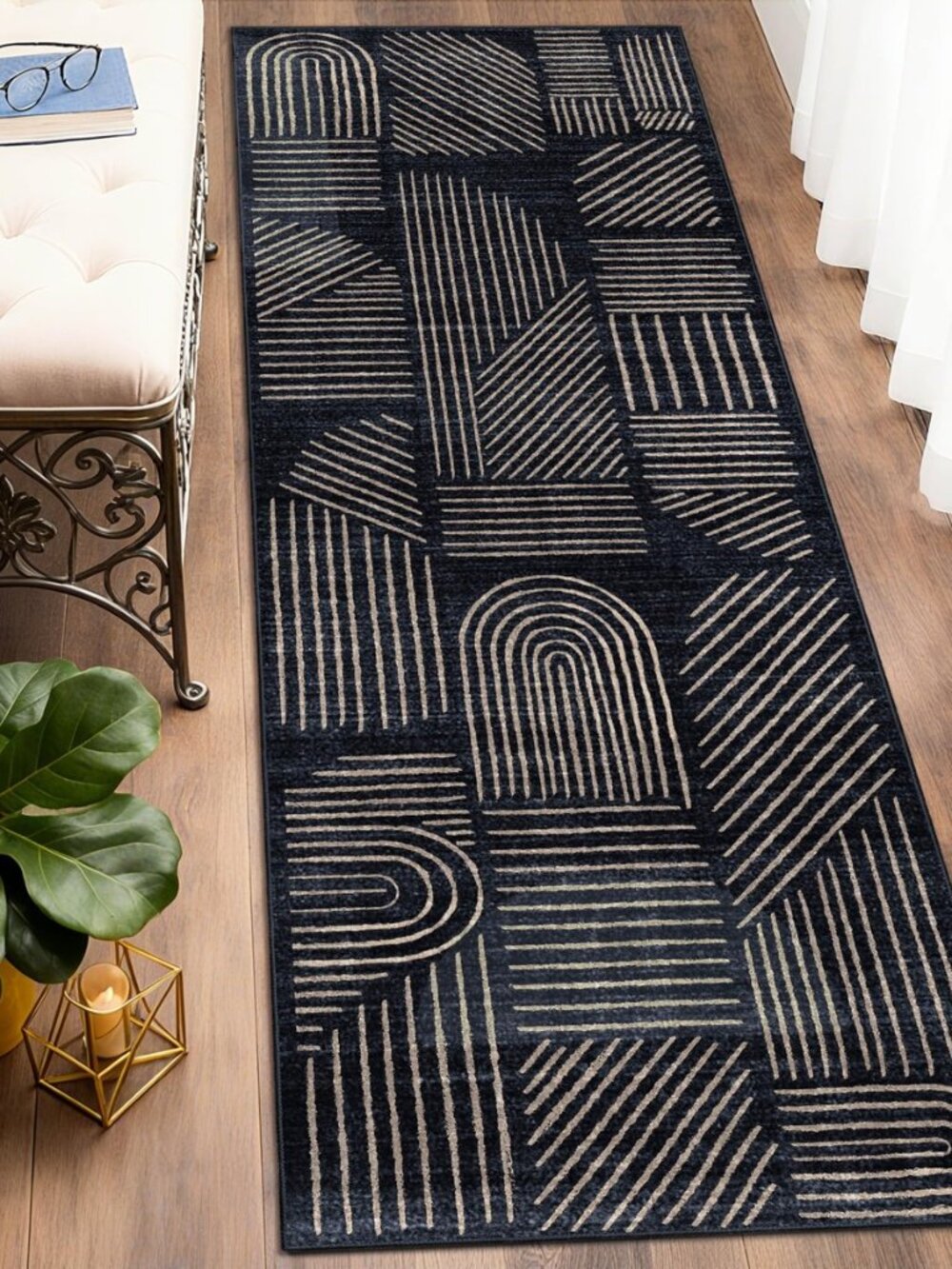 Washable Runner Rug 2x6 Area Rug Low Pile Mid Century Modern